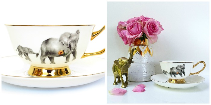 Golden elephant tea cup and saucer set | Nest the label