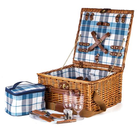 Avanti - 2 person blue check picnic basket | Peters of Kensington