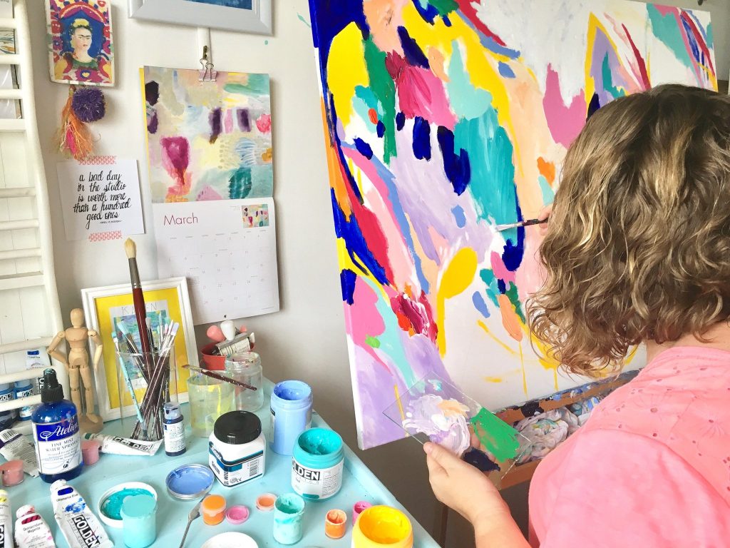 Karen working in her studio on the Fraser Coast.