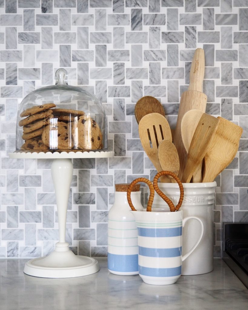 The basket weave marble tile.